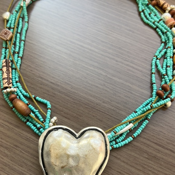 Turquoise, brown and silver heart necklace - Picture 3 of 3